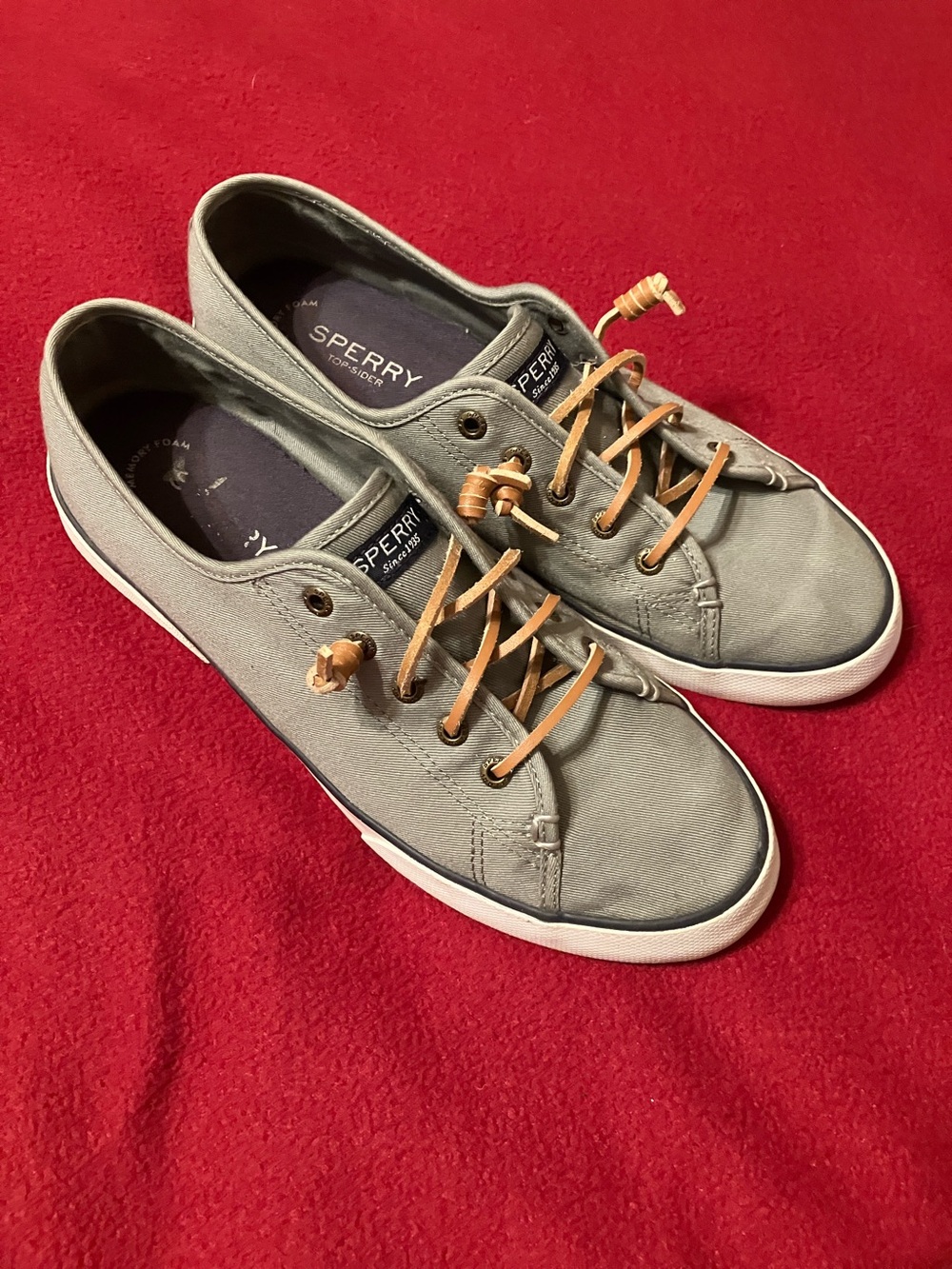 Sperry Gray Canvas Boat Shoes with Leather Laces